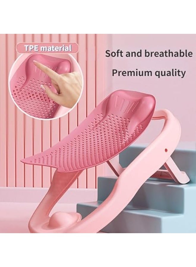 Baby Foldable Bath Tub Seat, Baby Bath Support, Newborn Bathtub Chair for 0-12 Months, Foldable Infant Bathtub Shower Seat with Drain Holes (PINK) - Image 3
